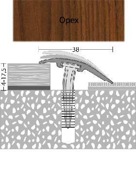 Přechodový profil PRINZ š. 38 mm, délka 270 cm, barva ořech - výškový rozdíl 4-17,5 mm