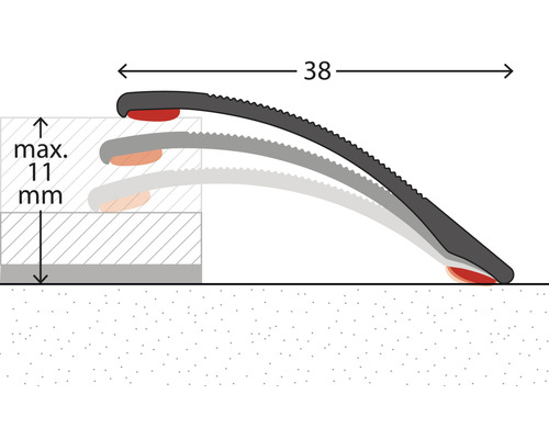 Přechodový samolepící profil PRINZ š. 38 mm, délka 270 cm, ušlechtilá ocel matná - výškový rozdíl 0-11 mm