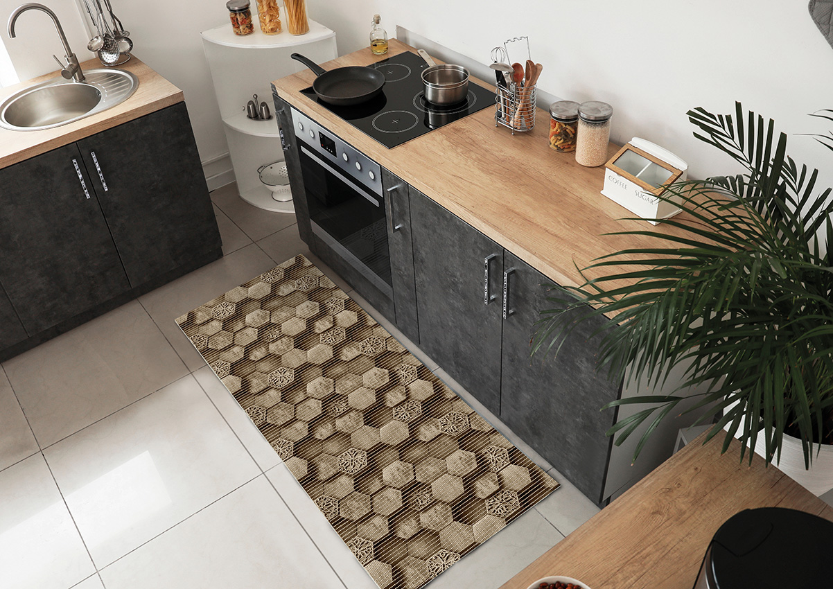 Aquamat koupelnová pěnová rohož 4059-2 - šíře 130 cm - Hexagon hnědý